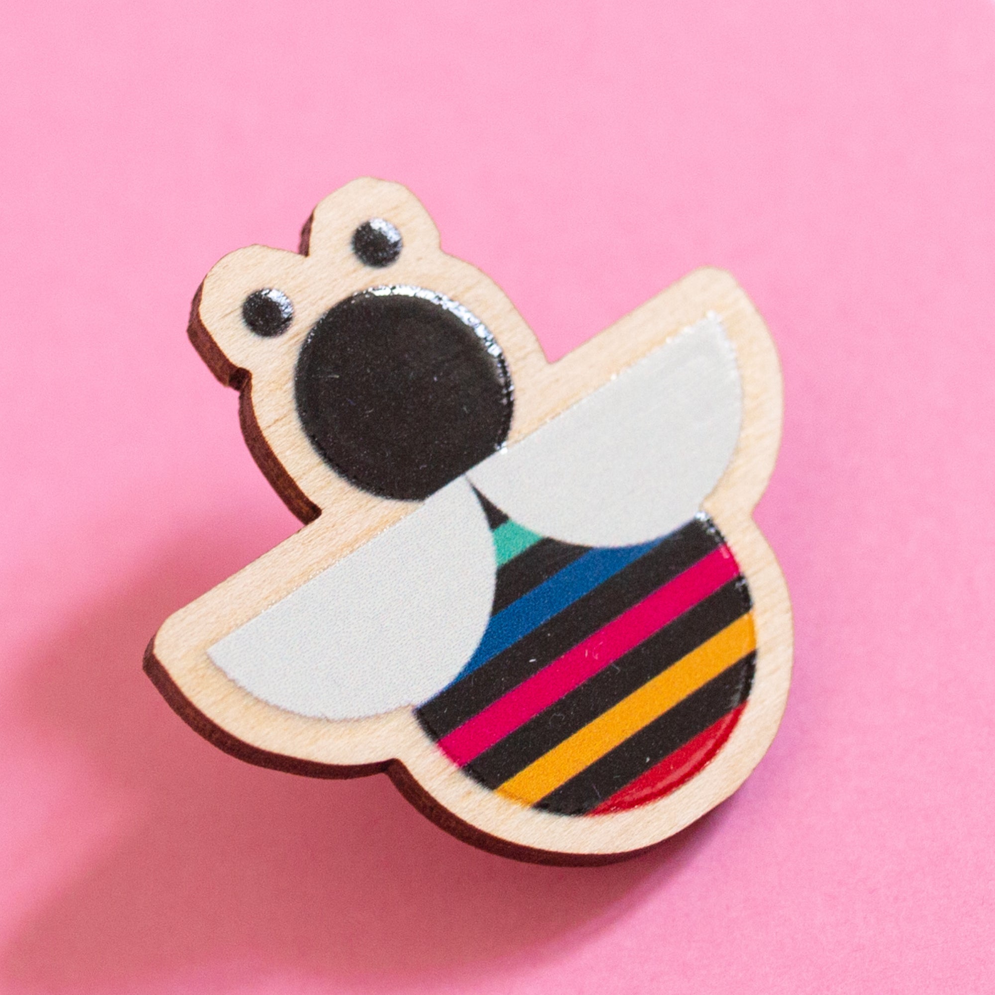 Rainbow Bee Wooden Pin Badge/ Brooch - Munchquin