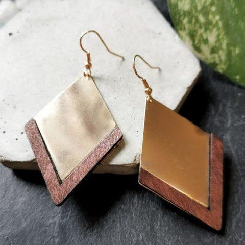 Gold Plated Triangle Wood Drop Earrings - Xander Kostroma (Last Available)