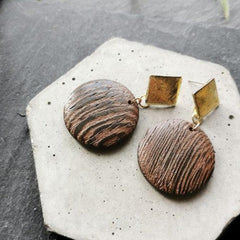 Gold Tone Wooden Disc Earrings - Xander Kostroma (Last Available)