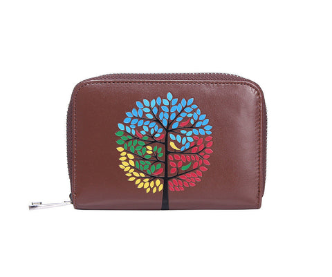 Brown Tree Embossed Small Purse