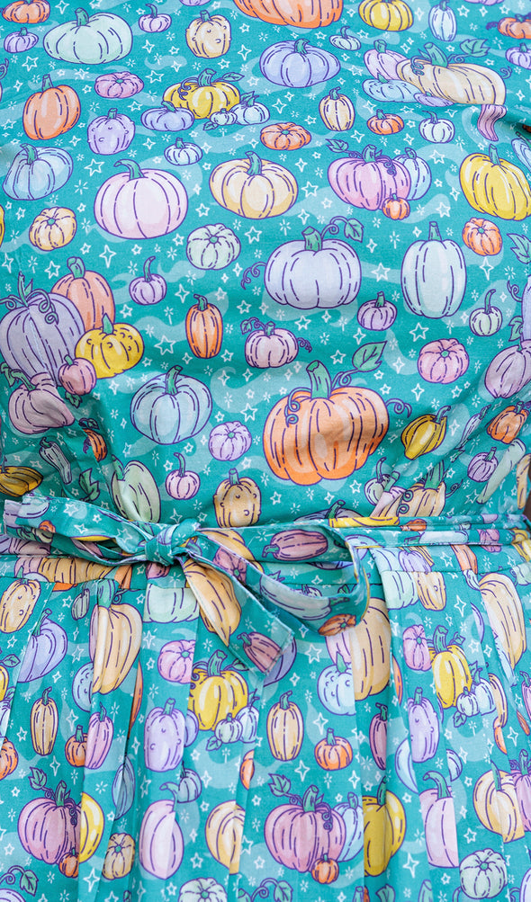 Halloween Pumpkin Patch Stretch Belted Tea Dress with Pockets - Run & Fly