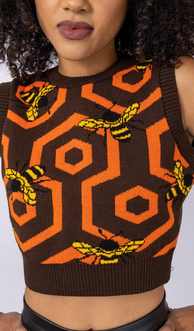 Brown Bee 70's Honeycomb Knitted Tank Top - Run & Fly