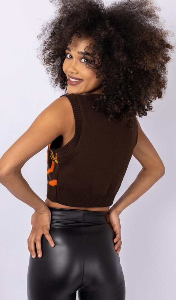Brown Bee 70's Honeycomb Knitted Tank Top - Run & Fly