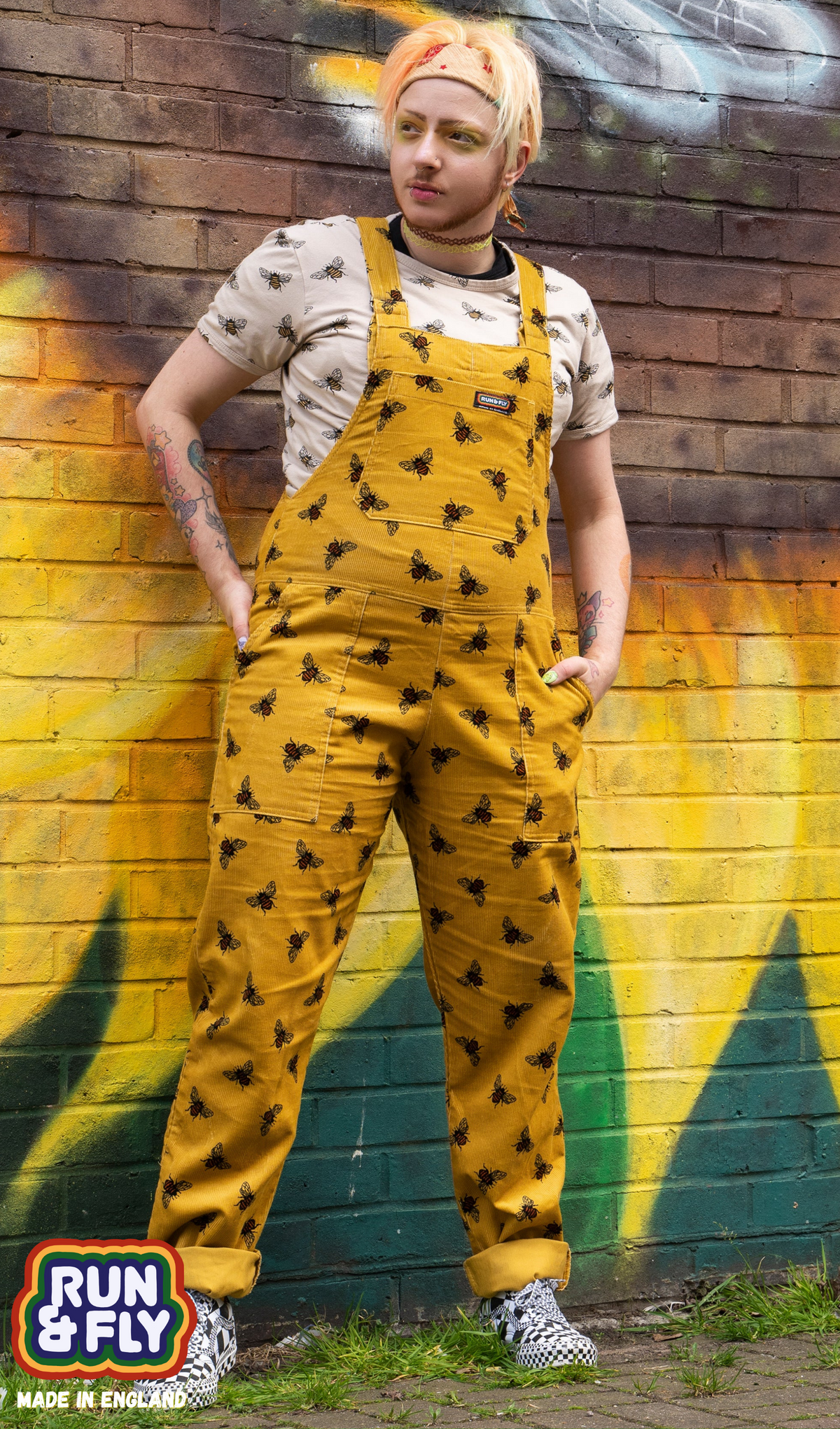 Bee Cord Dungarees - Run & Fly  [Non stretchy]