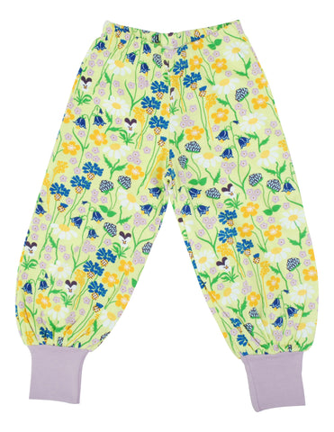 Children's Midsummer Green Flowers Organic Baggy Pants - Duns Sweden (Last Available)