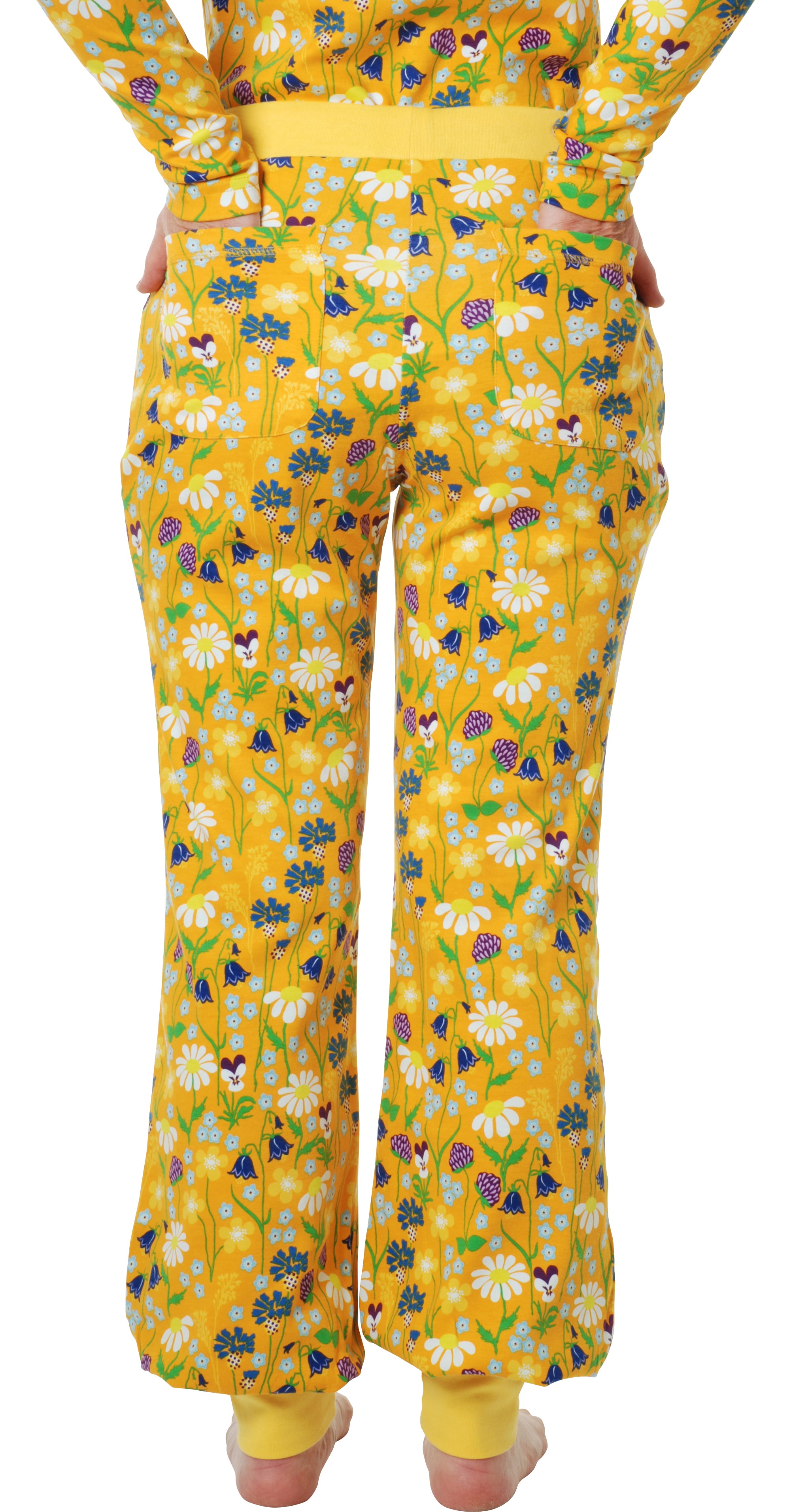Children and Adult's Midsummer Yellow Flowers Organic Baggy Pants - Duns Sweden