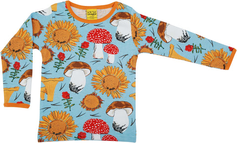 Children's Sunflower Mushroom Blue Organic Long Sleeved T-Shirt - Duns Sweden (Last Available)