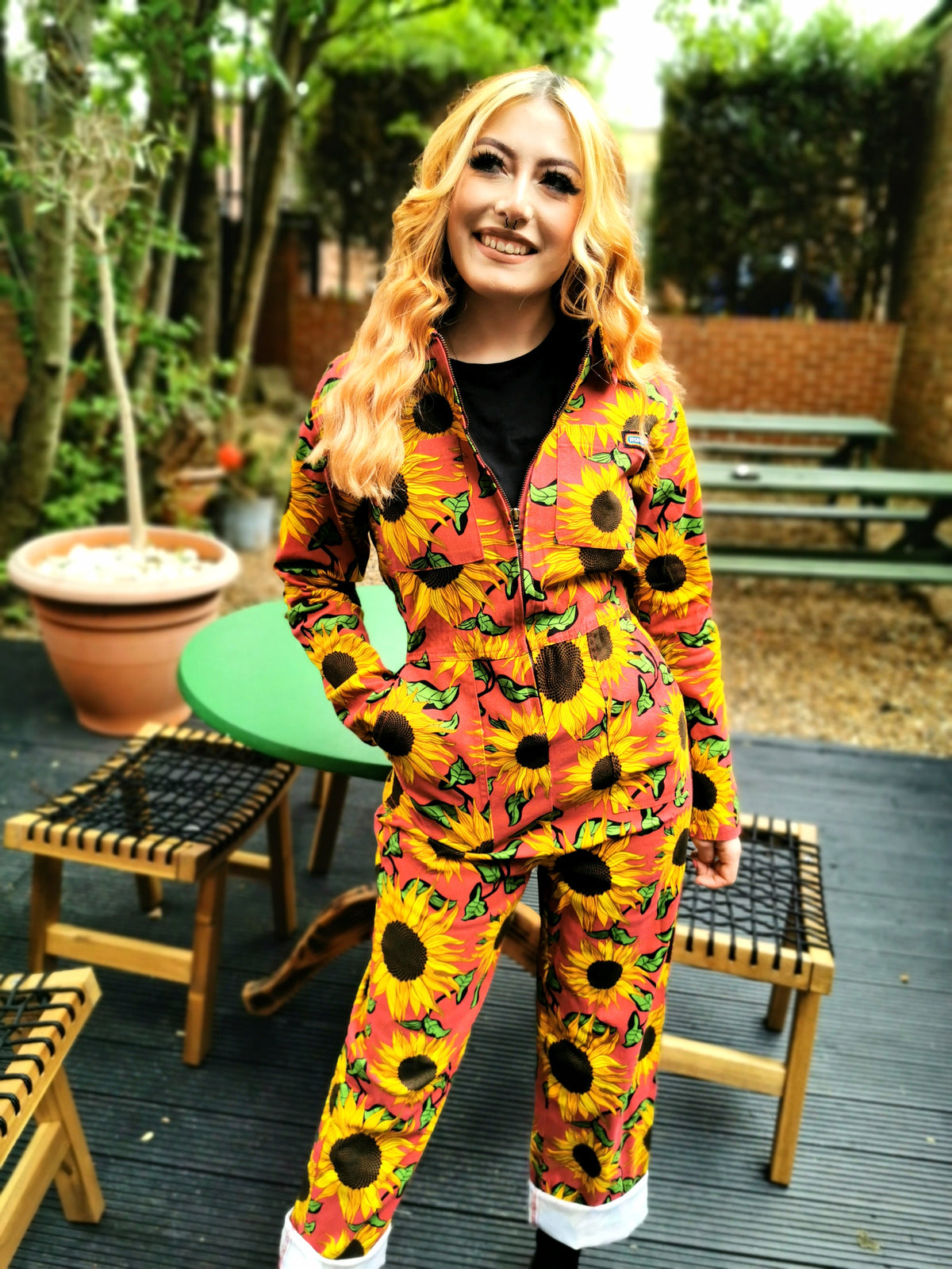 Red Sunflower Twill Boiler Suit - Run & Fly