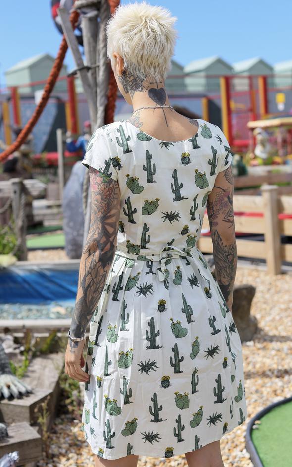 White Blooming Cactus Tea Party Dress - Run & Fly (Last Available)