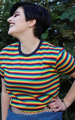 Retro Rainbow Brights Striped Crop T-Shirt - Run & Fly
