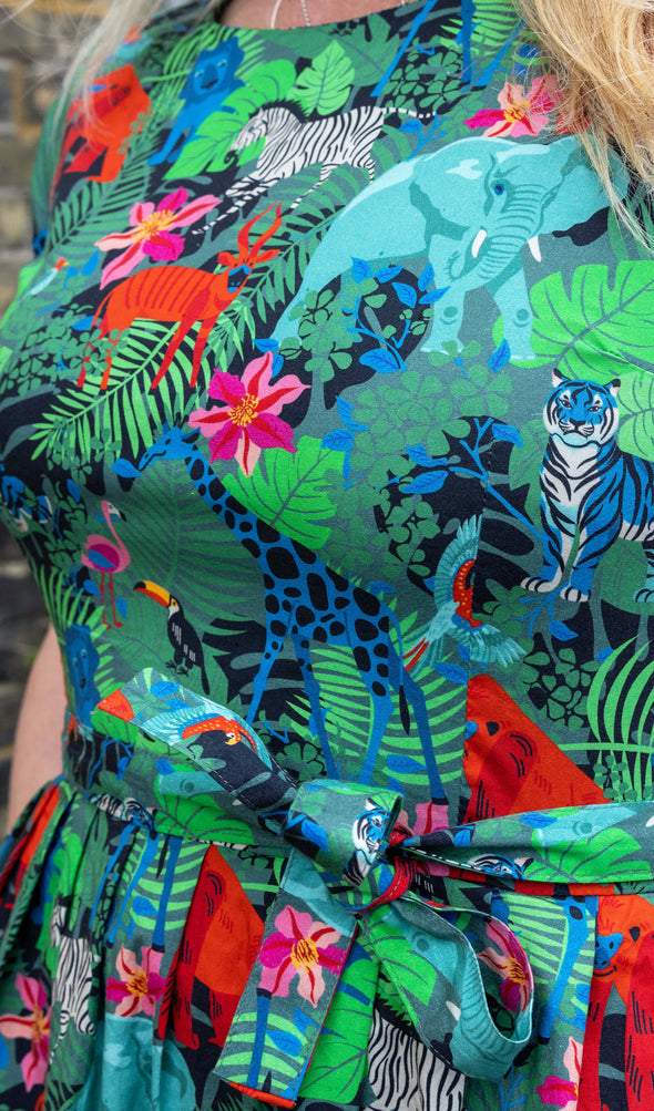 Jungle Stretch Belted Tea Dress with Pockets - Run & Fly