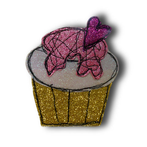 One of a Kind Cupcake Glitter Brooch / Badge - Bumblebee Design Treasures (Last Available)