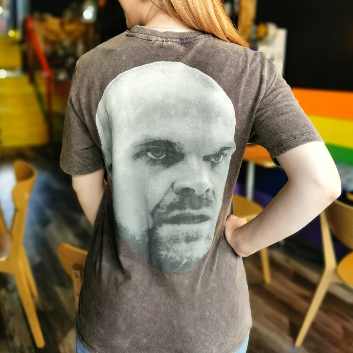 Stranger Things Hopper Lives Russian Text Acid Wash T-Shirt