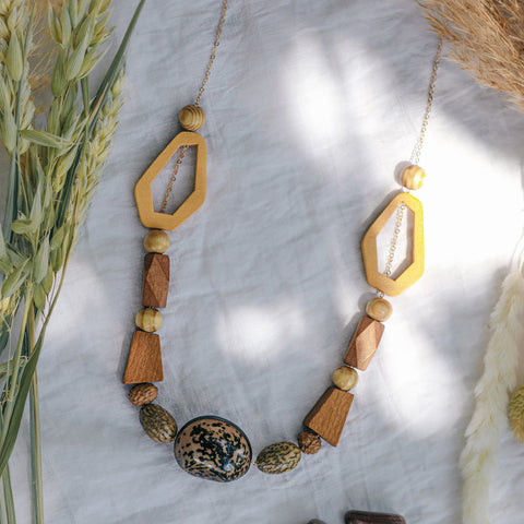 Longer Length Wooden Geometric Necklace - Xander Kostroma (Last Available)