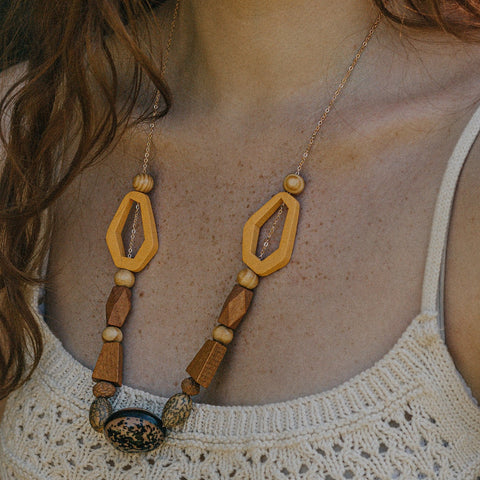 Longer Length Wooden Geometric Necklace - Xander Kostroma (Last Available)