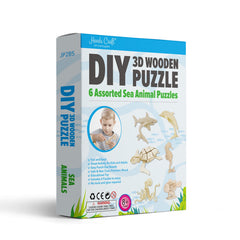 DIY 3D Wooden Puzzle 6 ct, Sea Animals - Hands Craft