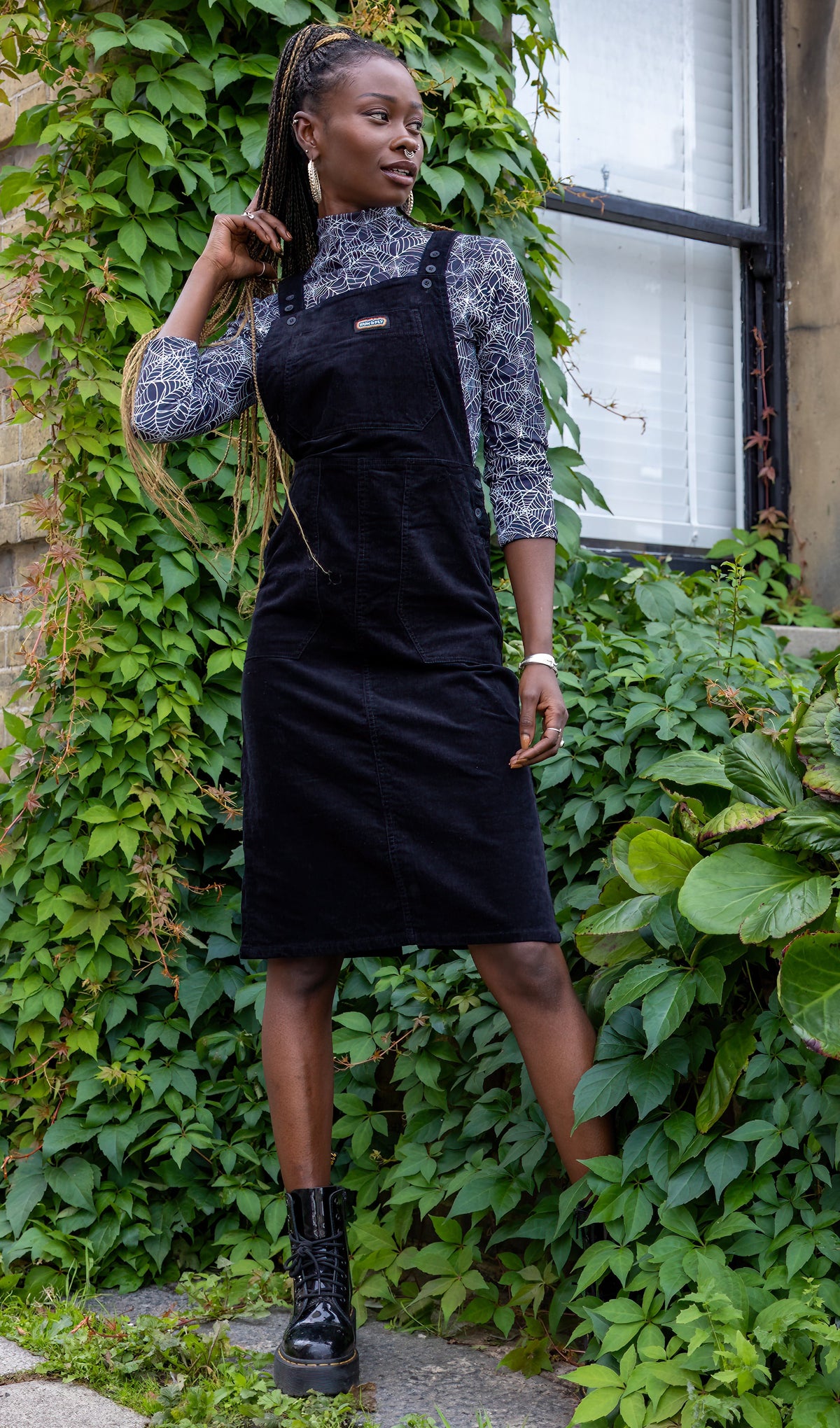 Corduroy Pinafore Black Button Pinafore Dress Black Corduroy Pinafore  Dungaree Dress Ayona  Rebellious Fashion