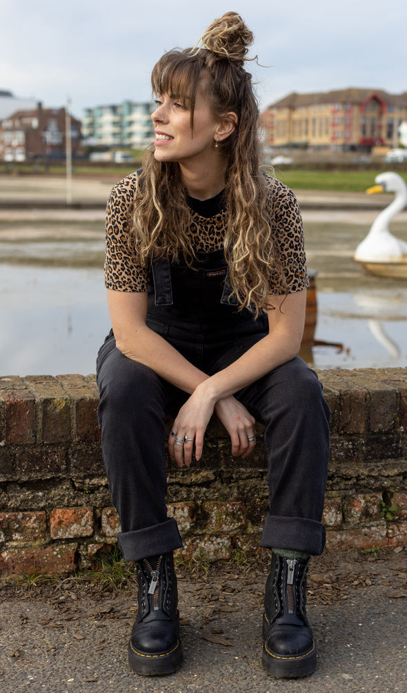 Black Stone Wash Skinny Fit Dungarees - Run & Fly
