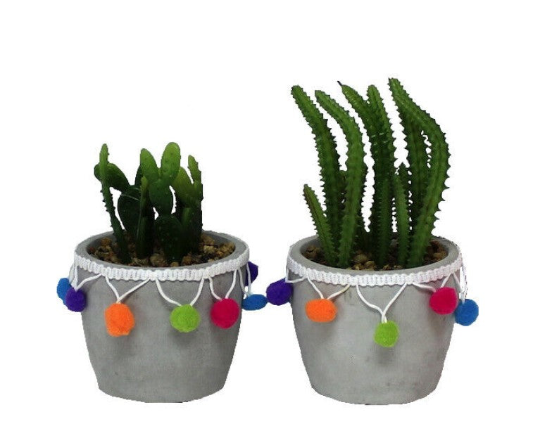 Faux Cactus With Pompom Plant Pot