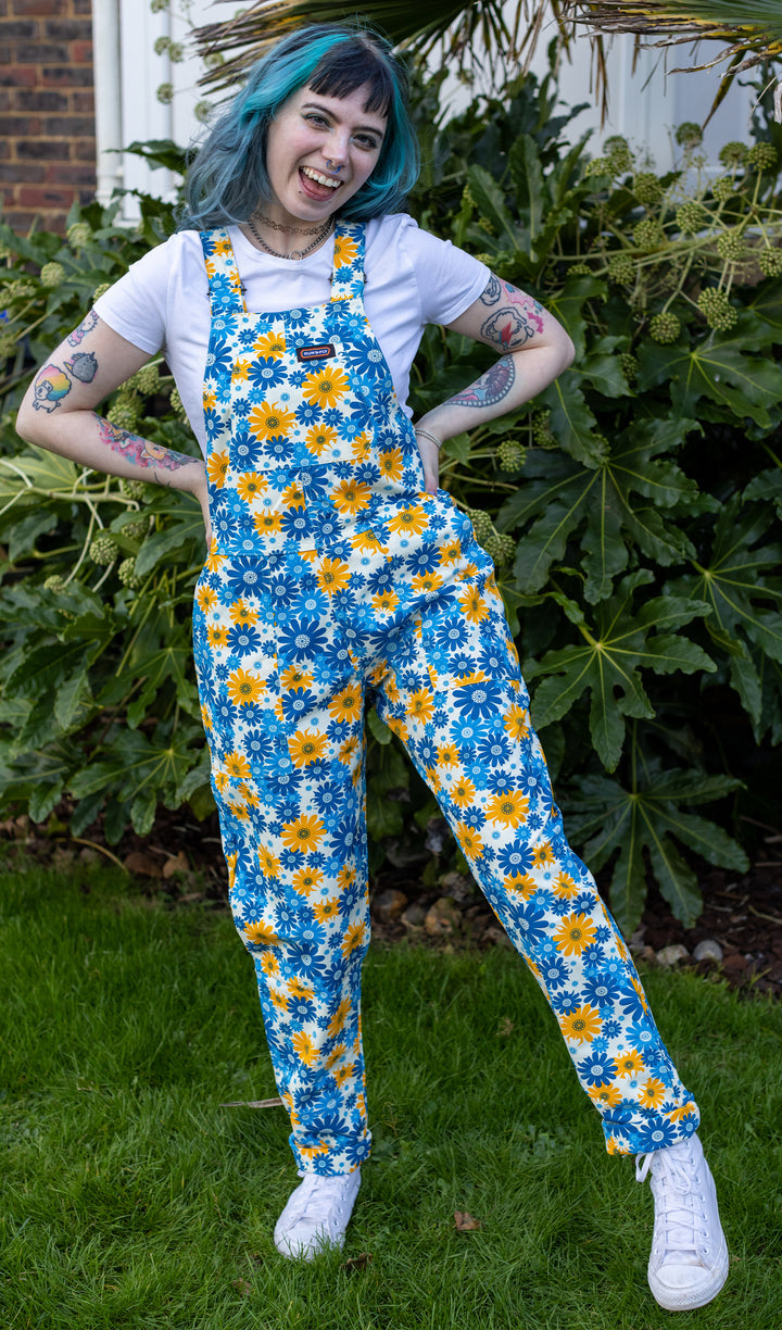Blue & Yellow Floral Dungarees - Run & Fly (Last Available)