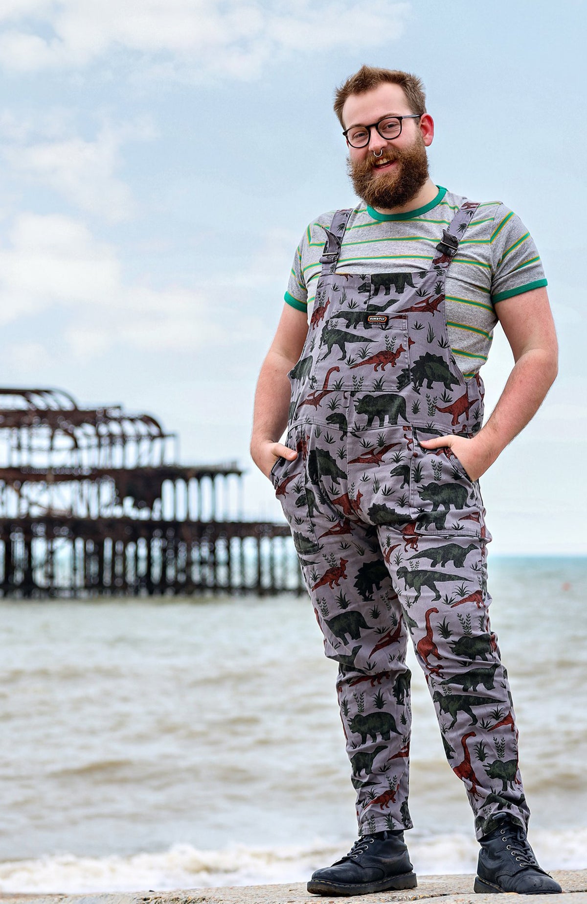 Adventure Dinosaur Grey Dungarees - Run & Fly
