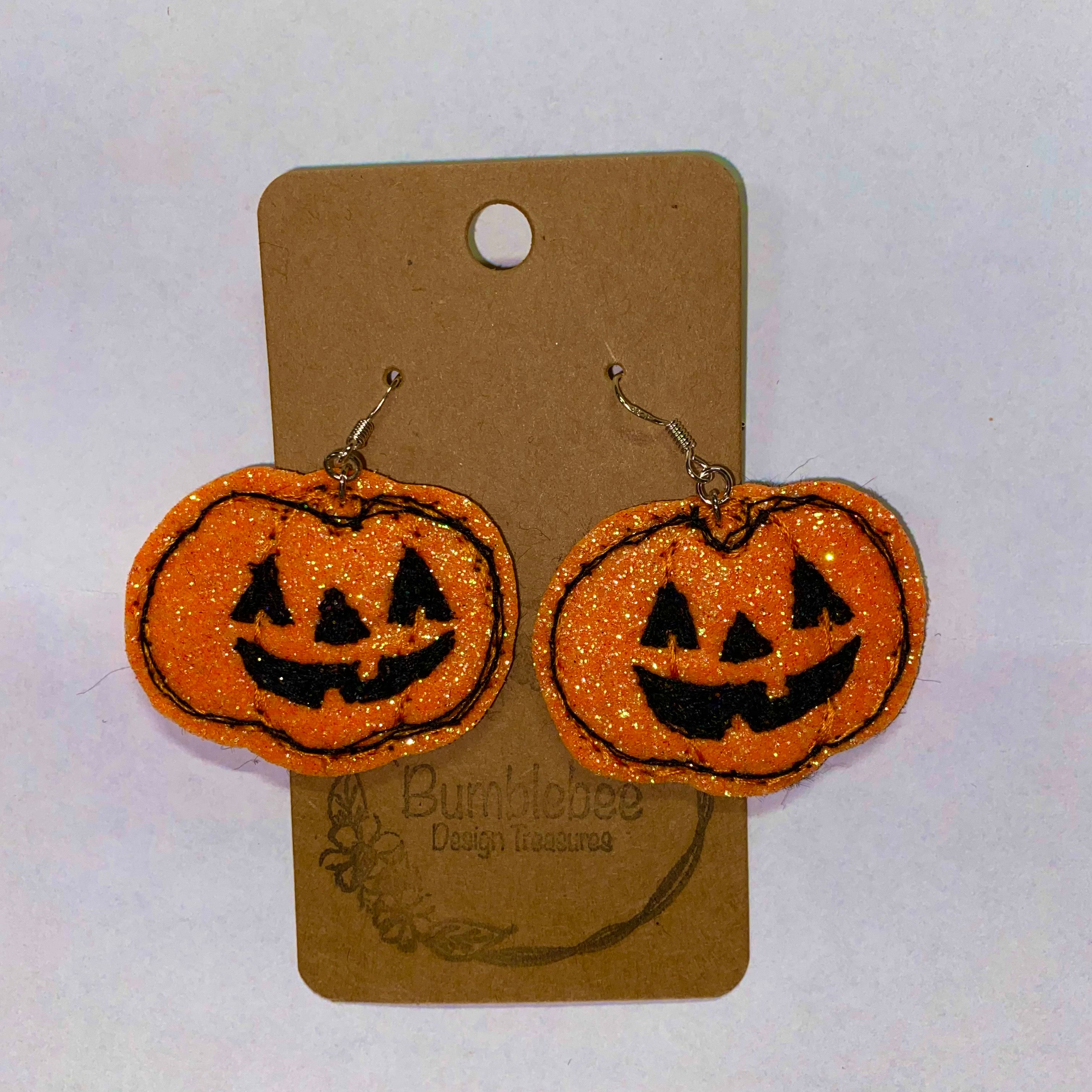 Jack-O-Lantern Pumpkin Glitter Earrings - Bumblebee Design Treasures