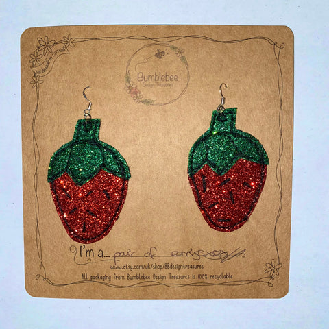 Strawberry Glitter Earrings - Bumblebee Design Treasures (Last Available)