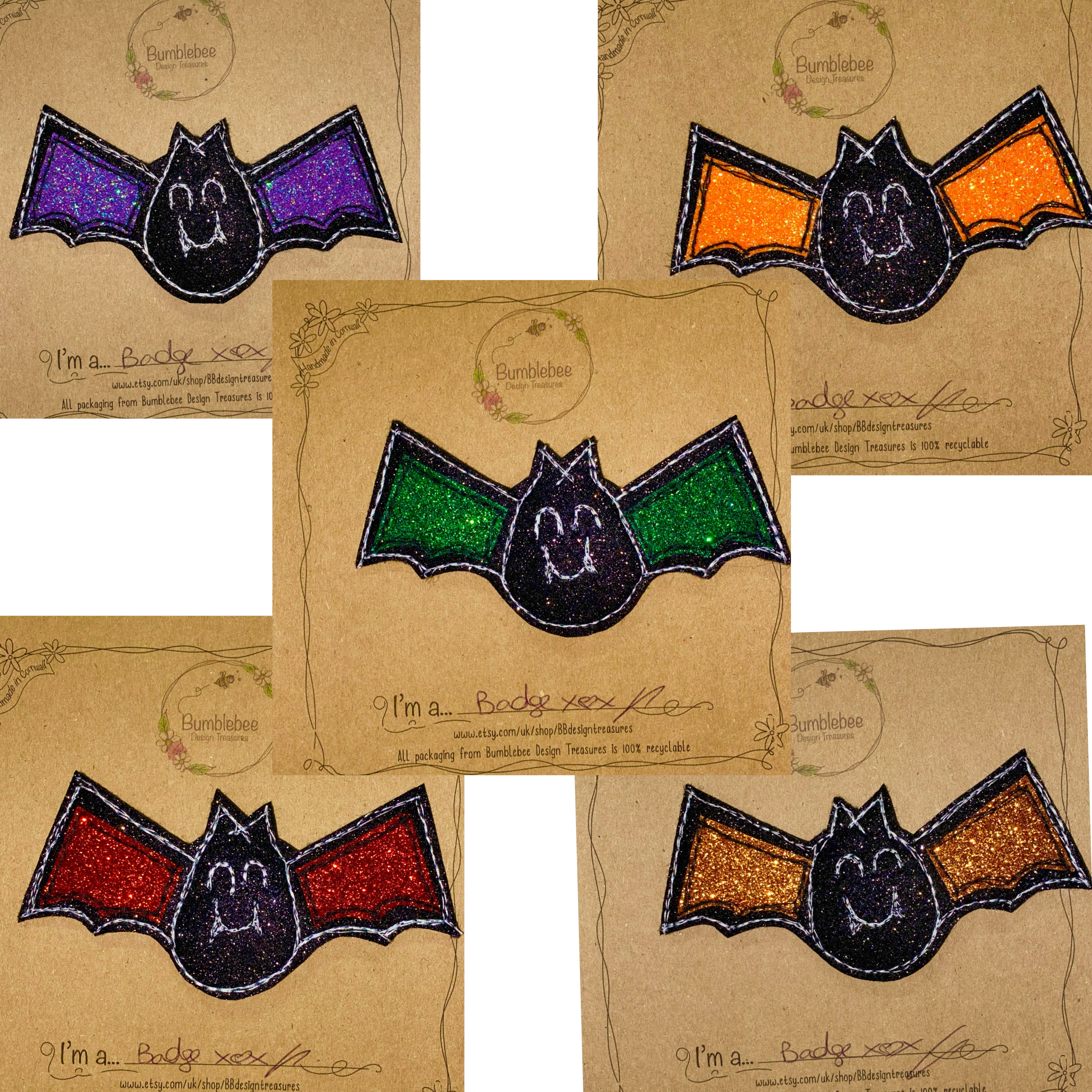 Cheeky Bat Glitter Brooch / Badge - Bumblebee Design Treasures