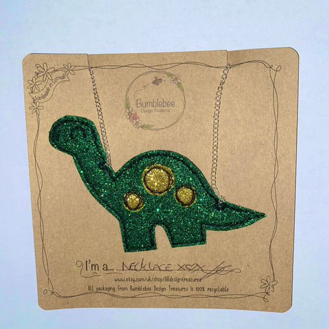 Dinosaur Glitter Necklace - Bumblebee Design Treasures