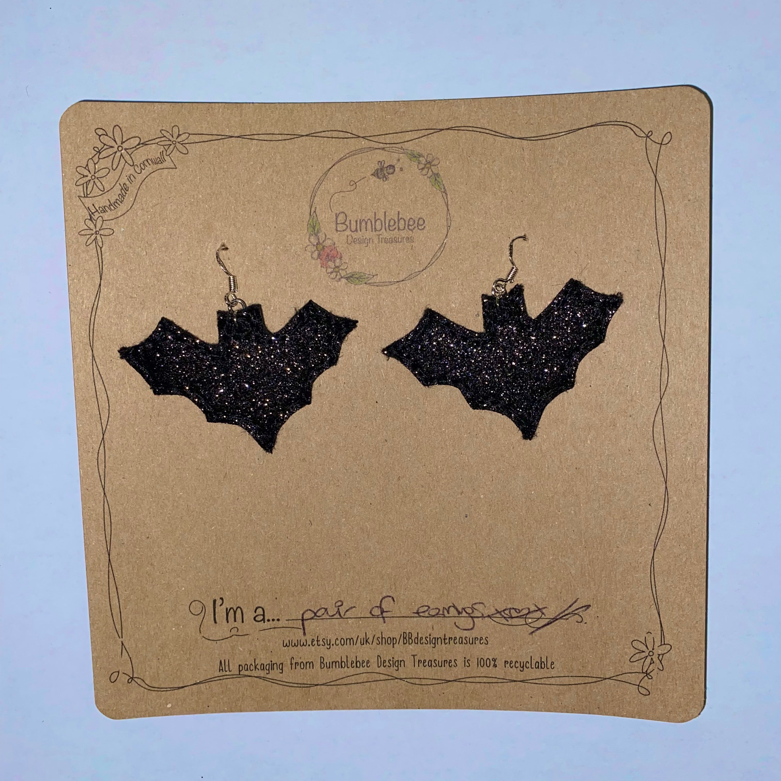 Bat Glitter Earrings - Bumblebee Design Treasures