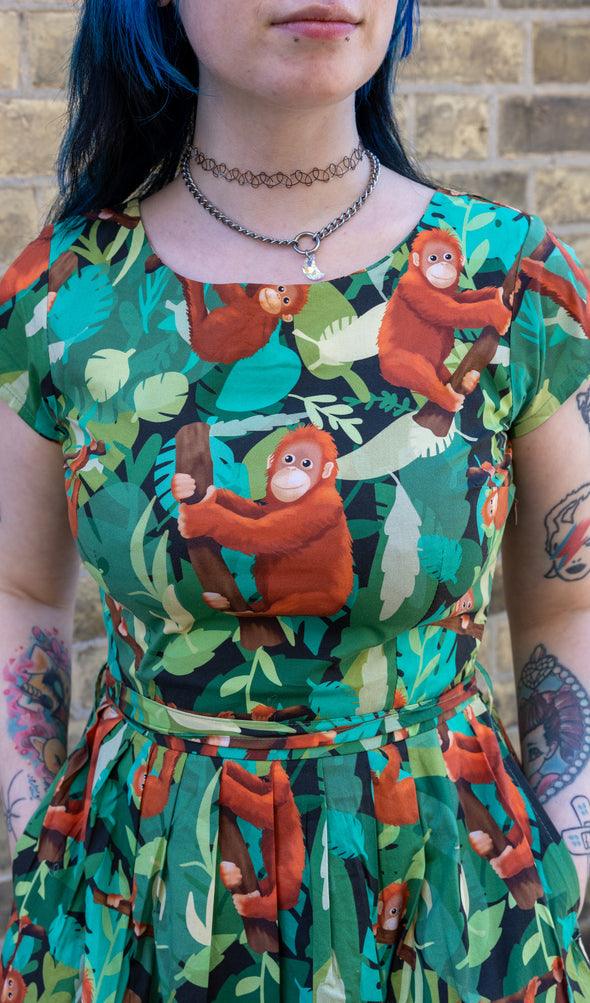 Orangutan Belted Stretch Tea Dress with Pockets - Run & Fly