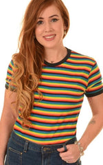Retro Rainbow Brights Striped Short Sleeved T-Shirt - Run & Fly
