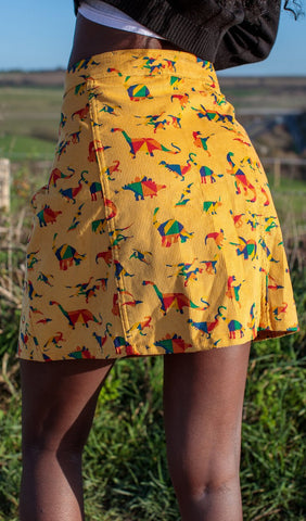 Rainbow Dinosaur Corduroy Mini Skirt - Run & Fly
